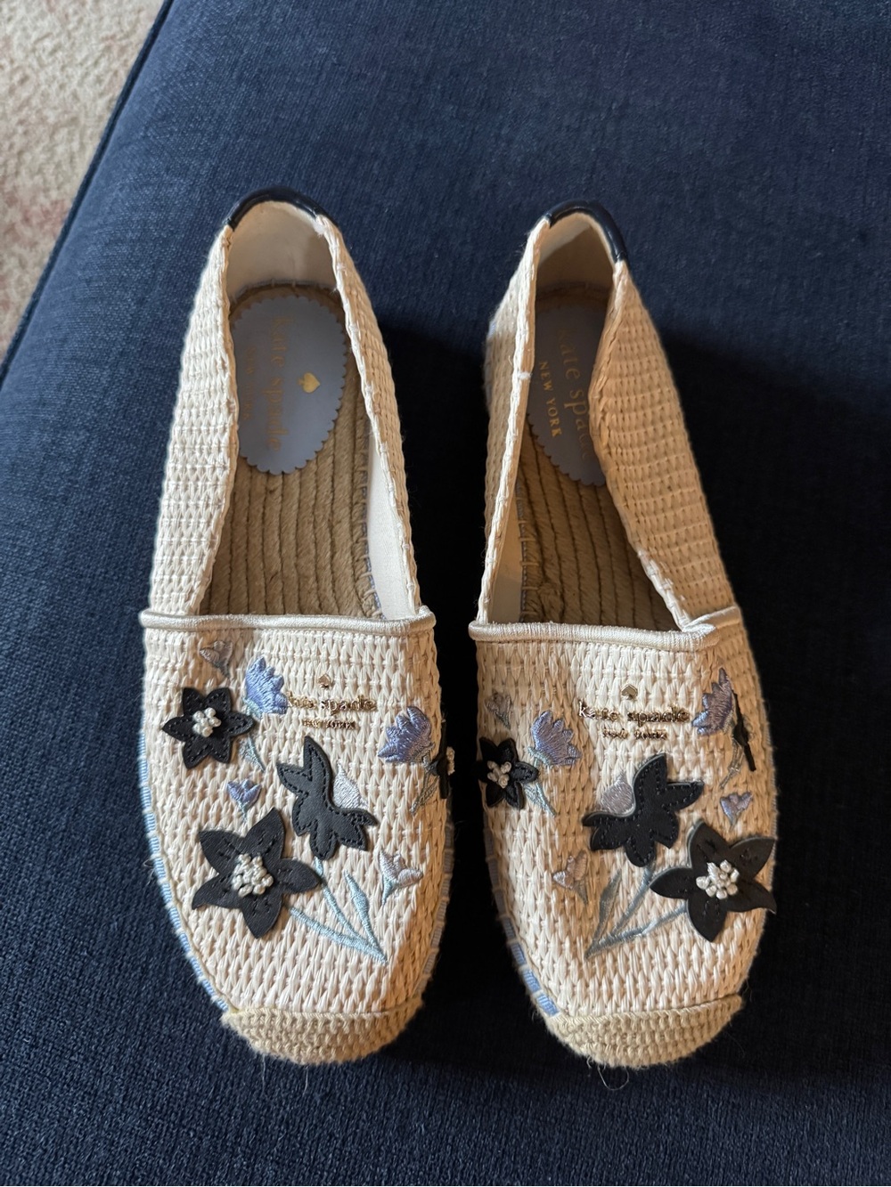 kate spade Beige Woven Floral Embroidered Espadrilles